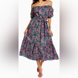 LILLY PULITZER Small Tammie off the shoulder dress Multi Feeling Fintastc